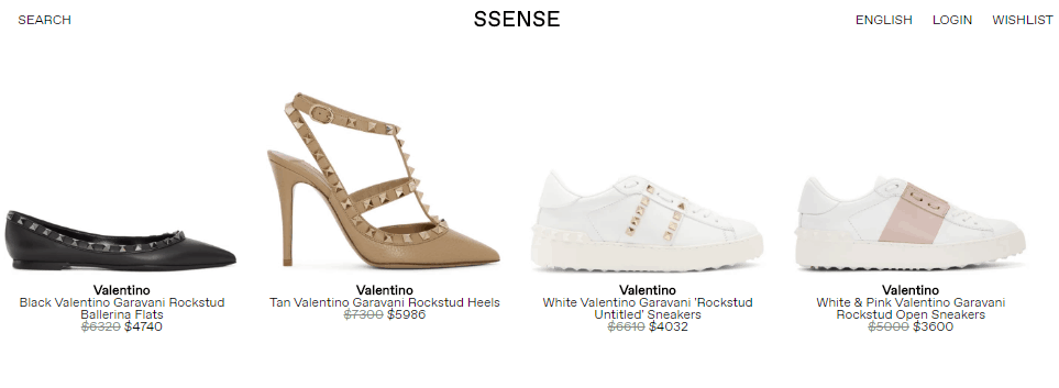SSENSE名牌網優惠碼2018, 年底促銷低至3折，Valentino明星名人熱捧波鞋低至HK$2,850起